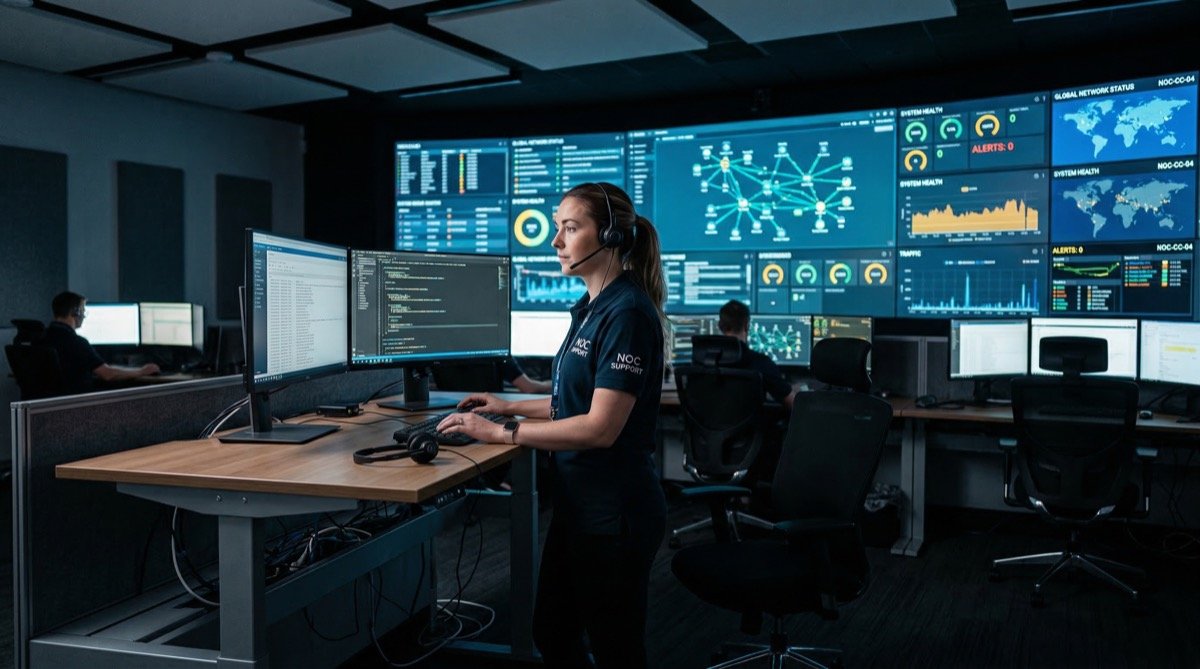 IT support command center with monitoring displays